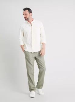 Green Linen-Rich Tapered Pull On Trousers - W40 L34