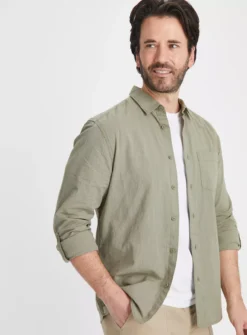 Khaki Roll Sleeve Cotton Shirt M