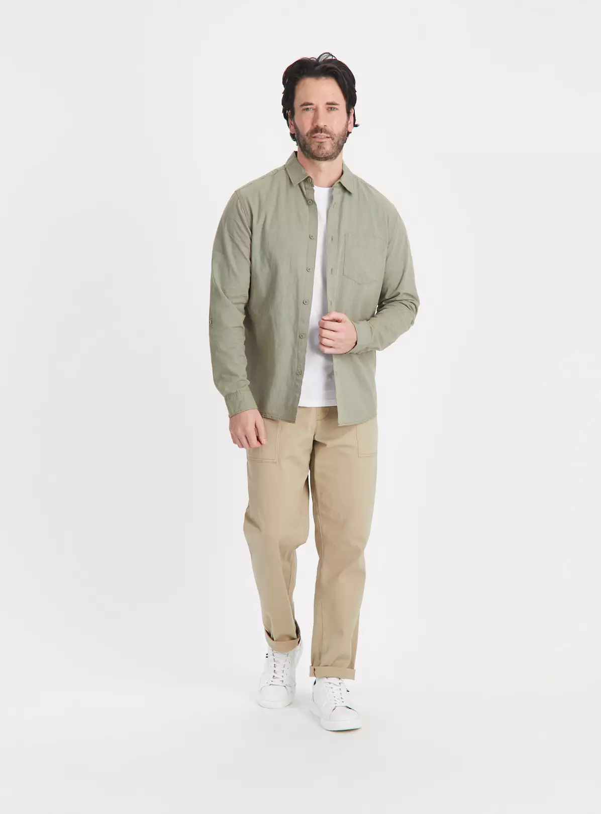 Khaki Roll Sleeve Cotton Shirt XXXL 3 Khaki Roll Sleeve Cotton Shirt XXXL - Image 2