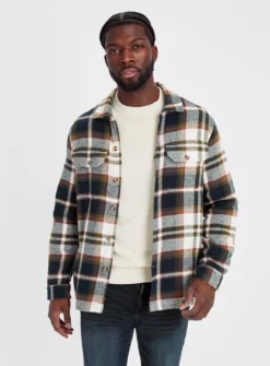 Navy & Khaki Check Twill Overshirt XXXL