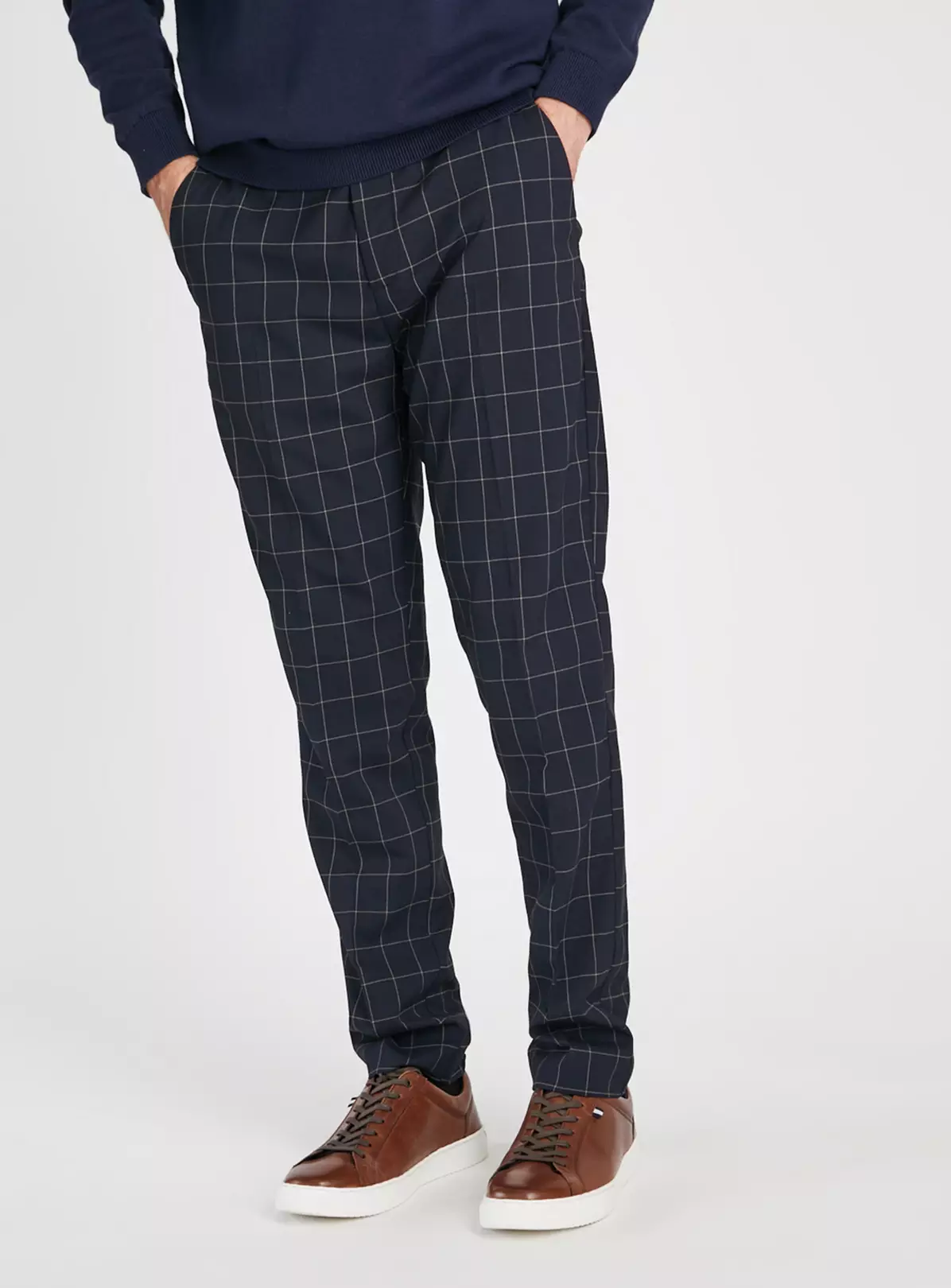 Navy Windowpane Check Trousers 44R 6 Navy Windowpane Check Trousers 44R - Image 4