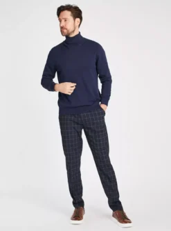 Navy Windowpane Check Trousers 32S