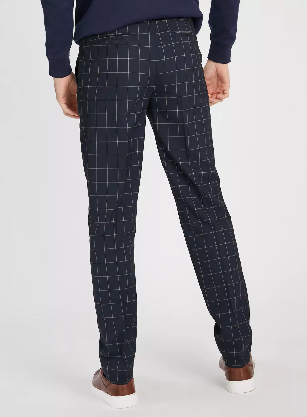 Navy Windowpane Check Trousers 44R 4 Navy Windowpane Check Trousers 44R - Image 2