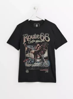 Black Route 66 Graphic T-Shirt M 10 Black Route 66 Graphic T-Shirt M -The Sleek Ward Sales tuc143527299 Black R Z003A 1