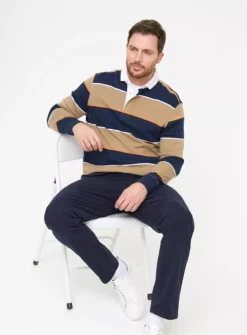 Navy & Stone Striped Rugby Polo Shirt XL -The Sleek Ward Sales tuc143615310 Multi20Coloured R Z002A