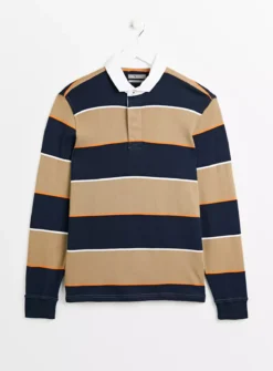 Navy & Stone Striped Rugby Polo Shirt M -The Sleek Ward Sales tuc143615310 Multi20Coloured R Z003A 1