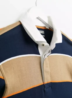 Navy & Stone Striped Rugby Polo Shirt XL
