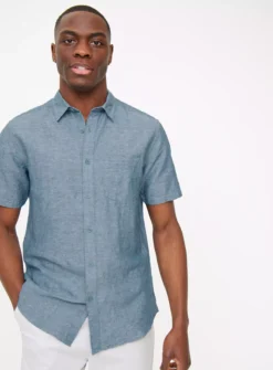 Teal Linen-Rich Shirt S -The Sleek Ward Sales tuc143664390 Teal R Z001A