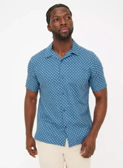 Blue Dash Print Linen Blend Shirt XXXL -The Sleek Ward Sales tuc143665819 Blue R Z001A