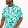 Green Leaf Print Short Sleeve Shirt XXXXL -The Sleek Ward Sales tuc143669570 Green R Z001A