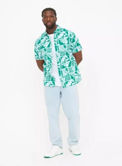 Green Leaf Print Short Sleeve Shirt XXXXL -The Sleek Ward Sales tuc143669570 Green R Z002A