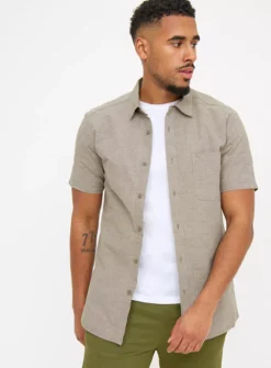 Khaki Chambray Short Sleeve Shirt S -The Sleek Ward Sales tuc143676542 Khaki R Z001A 1
