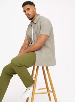 Khaki Chambray Short Sleeve Shirt S -The Sleek Ward Sales tuc143676542 Khaki R Z002A 1