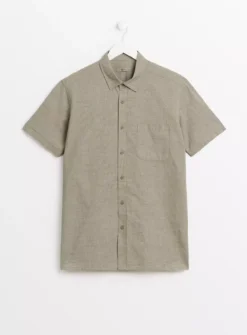 Khaki Chambray Short Sleeve Shirt S -The Sleek Ward Sales tuc143676542 Khaki R Z003A 1