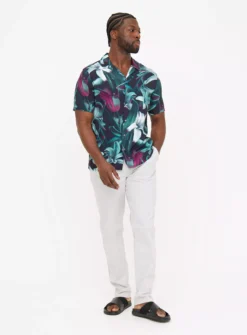 Teal Lily Print Short Sleeve Shirt XL