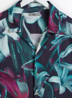 Teal Lily Print Short Sleeve Shirt XL -The Sleek Ward Sales tuc143677633 Teal R Z004A