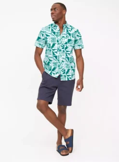 Green Leaf Print Slim Fit Shirt M