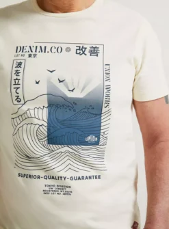 UNION WORKS White Japanese Wave Graphic T-Shirt M -The Sleek Ward Sales tuc143689829 Cream R Z003A