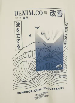 UNION WORKS White Japanese Wave Graphic T-Shirt M -The Sleek Ward Sales tuc143689829 Cream R Z006A