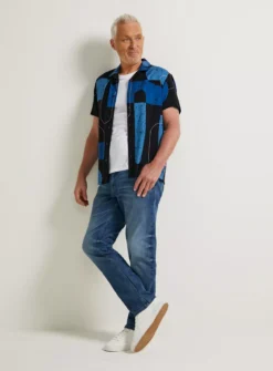 UNION WORKS Navy Abstract Printed Short Sleeve ShirtXXXL