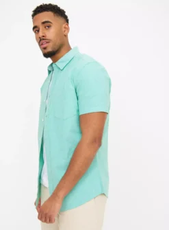 Green Slim Fit Short Sleeve Oxford Shirt L -The Sleek Ward Sales tuc143757684 Green R Z001A