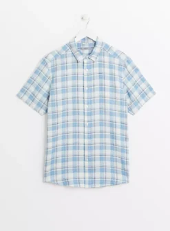 Blue Check Linen-Rich Shirt M