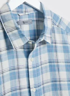 Blue Check Linen-Rich Shirt M -The Sleek Ward Sales tuc143803071 Multi20Coloured R Z004A