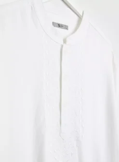 White Embroidered Linen Blend Kurta XXXXL