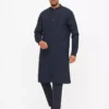Navy Embroidered Linen Blend Kurta XL -The Sleek Ward Sales tuc143837924 Navy R Z002A