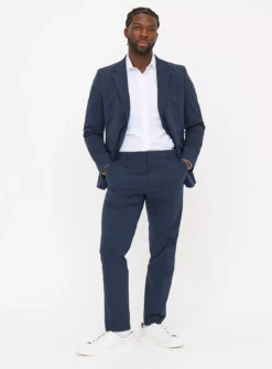 Navy Seersucker Regular Fit Trousers32R -The Sleek Ward Sales tuc143966689 Navy R Z002A 1