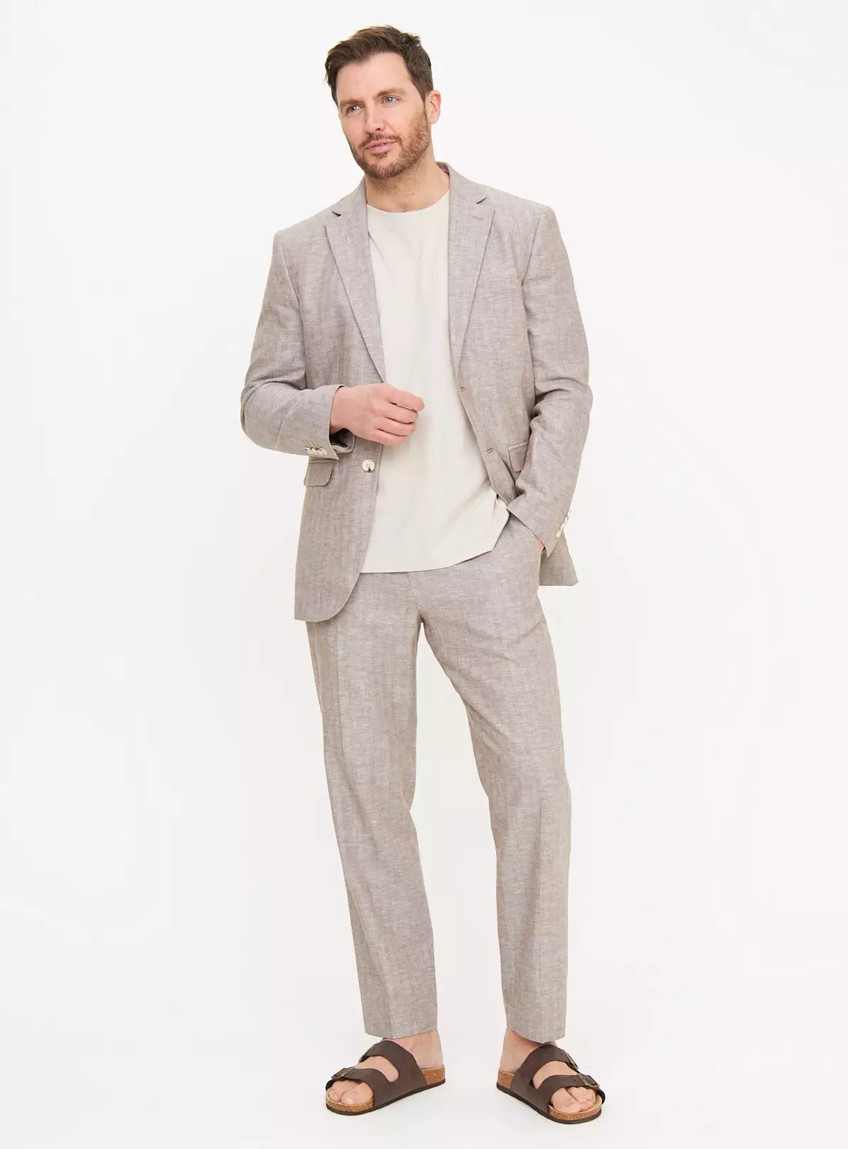 Stone Marl Linen Blend Trousers 42R 3 Stone Marl Linen Blend Trousers 42R