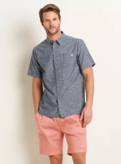 BRAKEBURN Slub Short Sleeve Shirt S 10 BRAKEBURN Slub Short Sleeve Shirt S -The Sleek Ward Sales tuc144059765 Blue R Z001A