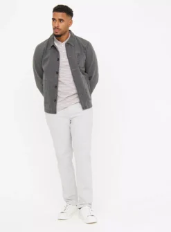 Grey Stripe Textured Zip Polo Shirt XL -The Sleek Ward Sales tuc144414835 Grey R Z002A