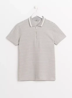 Grey Stripe Textured Zip Polo Shirt M -The Sleek Ward Sales tuc144414835 Grey R Z003A 1