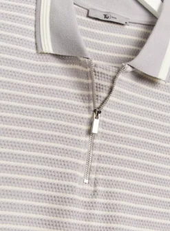 Grey Stripe Textured Zip Polo Shirt XL -The Sleek Ward Sales tuc144414835 Grey R Z004A