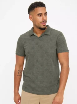 Khaki Notch Neck Textured Polo ShirtM 11 Khaki Notch Neck Textured Polo ShirtM -The Sleek Ward Sales tuc144415774 Khaki R Z001A 1
