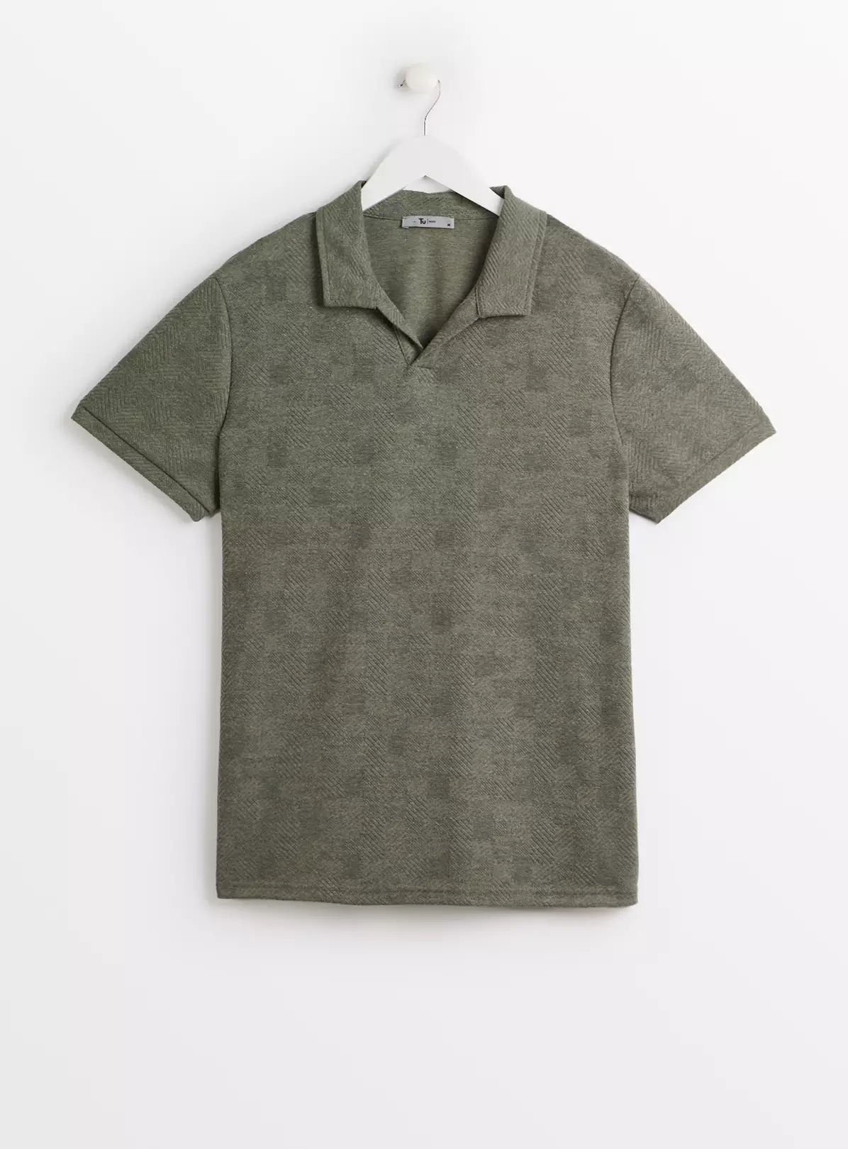 Khaki Notch Neck Textured Polo ShirtM 3 Khaki Notch Neck Textured Polo ShirtM