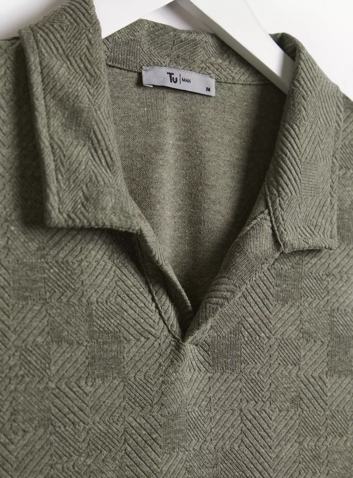 Khaki Notch Neck Textured Polo ShirtM 4 Khaki Notch Neck Textured Polo ShirtM - Image 2