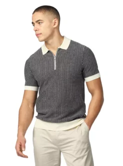 BEN SHERMAN Bicolour Zip Neck Polo XL -The Sleek Ward Sales tuc144419353 Ivory R Z001A 1