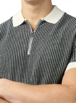 BEN SHERMAN Bicolour Zip Neck Polo M -The Sleek Ward Sales tuc144419353 Ivory R Z004A