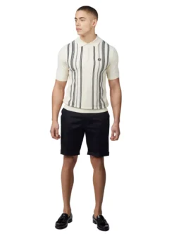 BEN SHERMAN Crinkle Cotton Stripe Polo XL