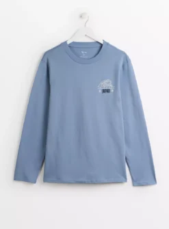 Blue Japanese Graphic Long Sleeve T-Shirt XXXL