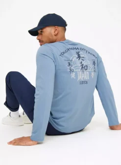 Blue Japanese Graphic Long Sleeve T-Shirt M 9 Blue Japanese Graphic Long Sleeve T-Shirt M -The Sleek Ward Sales tuc144460671 Blue R Z005A 1