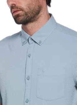 ORIGINAL PENGUIN Short Sleeve Cotton Textured Shirt XL -The Sleek Ward Sales tuc144523812 Blue R Z002A 1